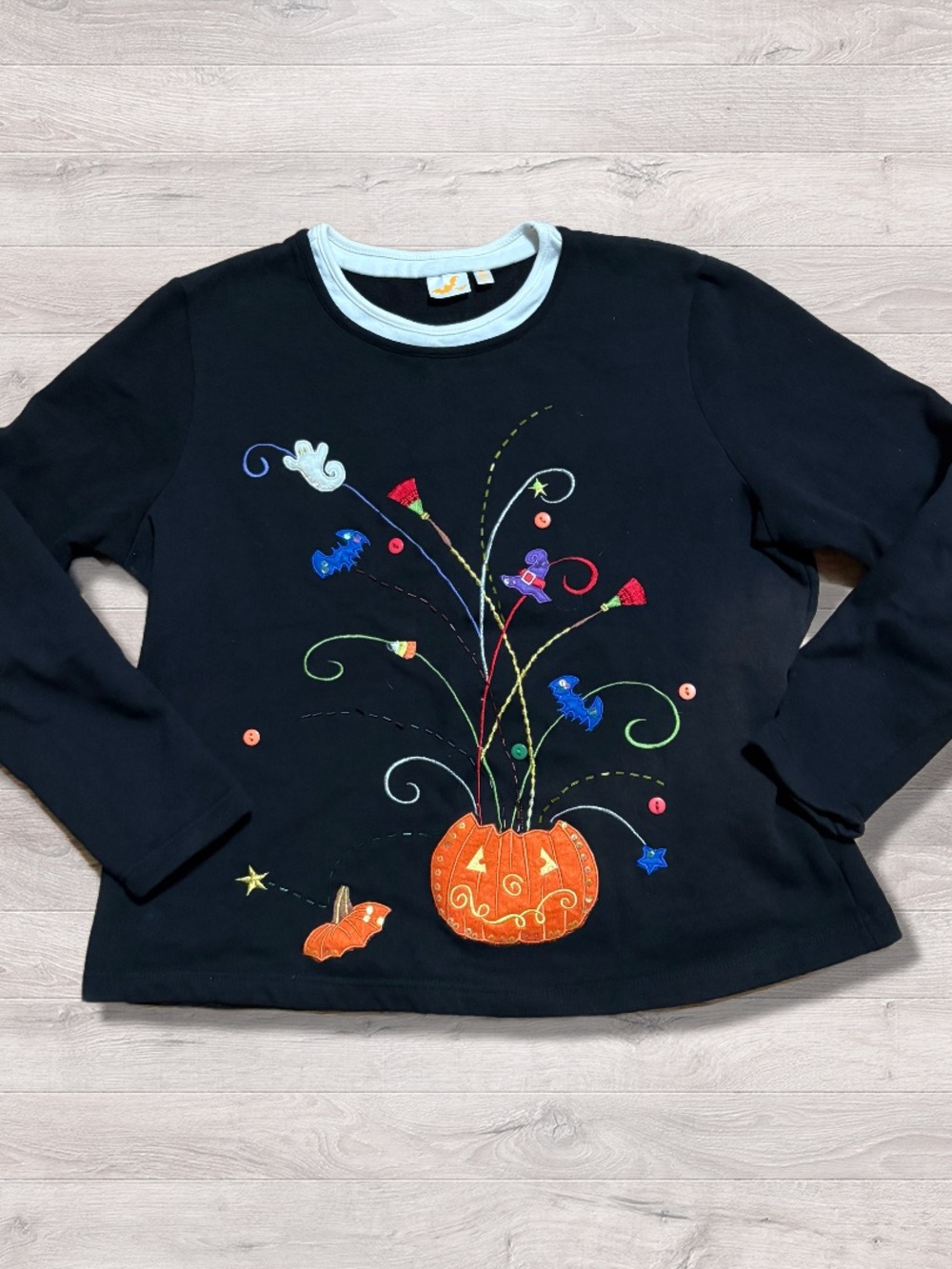 Vintage Womens Sweatshirt Intertex Size L Y2K Embroidered Halloween Pumpkin
